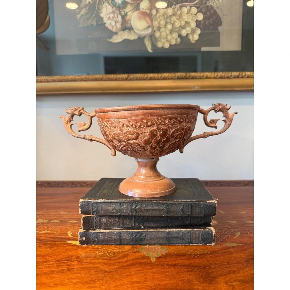 Vintage Copper-Tone Pedestal‎ Bowl with Dragon Handles